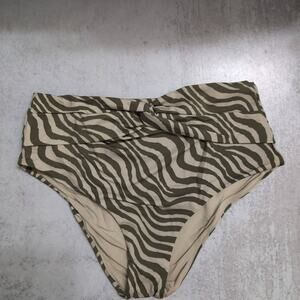NWT Andie The Portofino Bottom Bias Stripe Olive Zebra Twisted High Waist Swim M